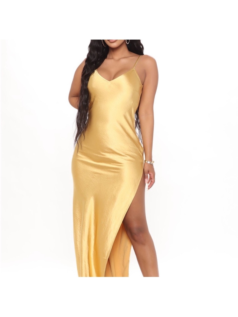Fashion Nova Gold Satin Slip Maxi Dress